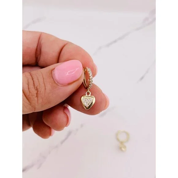 10k solid gold earrings hearts huggies dangling